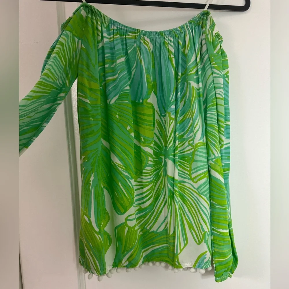 💚EXCELLENT USED CONDITION LILLY PULITZER ENNA TOP IN GREEN SHEEN FRONDS PLACE💚 - Picture 3 of 4